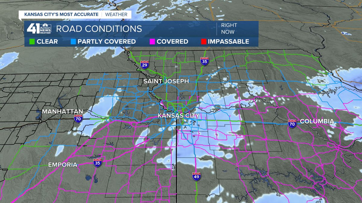 WesWeather's tweet photo. 9:30am--Most major roads are at least partly covered in the #KC metro as the snow continues to fall southeast of town.
My drive into work on city streets was very slippery as roads were covered.
Snow ends around lunch with some afternoon sunhine possible.
#mowx #kswc #kcwx https://t.co/8ysM1b735B