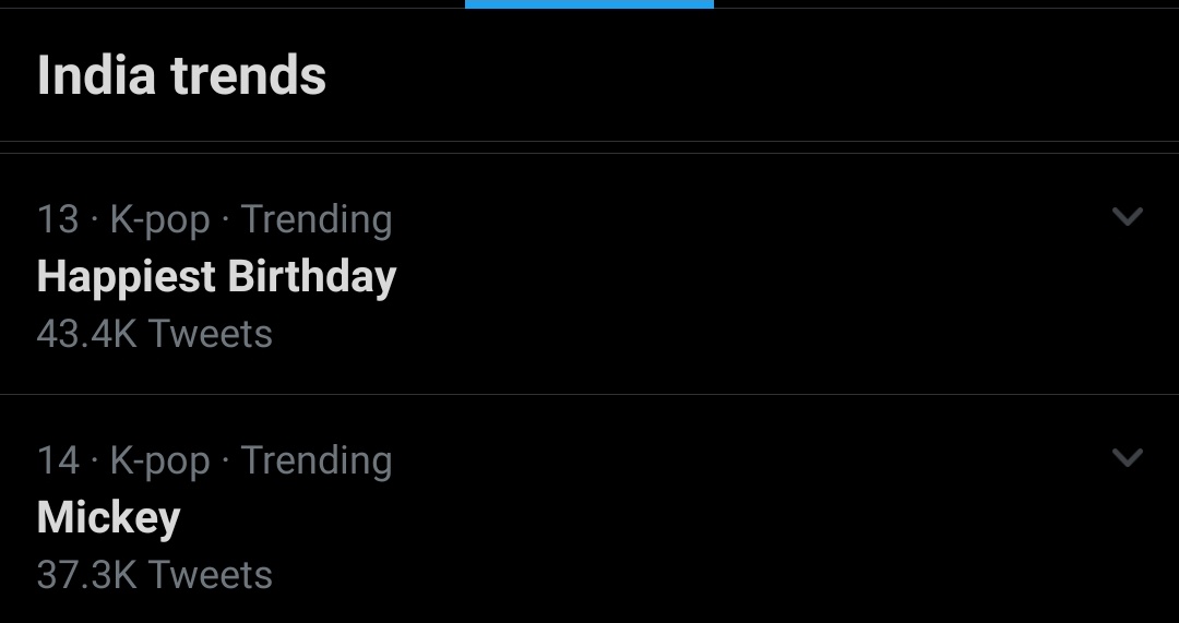 BangtanINDIA's tweet photo. Current top Trends 🇮🇳

1 - hobi
2 - #HappyBirthdayHoseok
3 - #27YearsOfHope 
5 - #ForOurHopeWorld 
13 - Happiest Birthday
14 - Mickey

@BTS_twt 
#HappyHobiDay #happybirthdayJHOPE  #HobiDay https://t.co/yDE7K21vJa