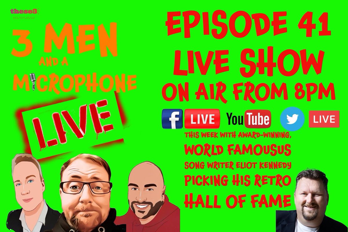 darrenradio's tweet image. We are live tonight from 8PM. This week all the bits you love (to hate) and award winning, world famous song writer @EliotKennedy2 picks his Retro Hall of Fame. Another unmissable live show. 
#Podcast #Radioshow #Radio #LiveShow 
 @these3media