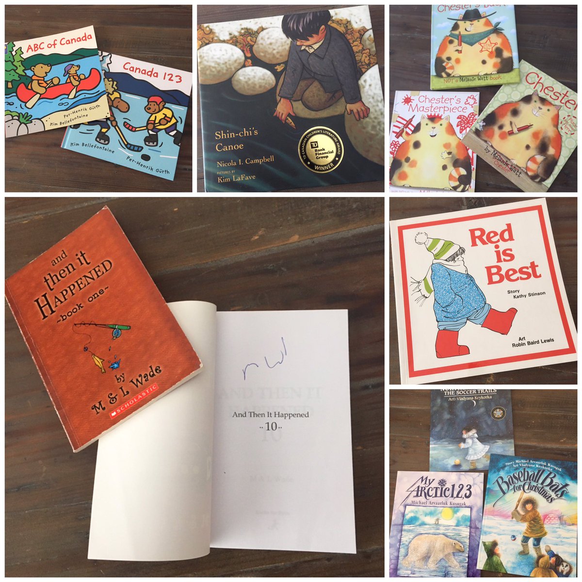 werewolfmama's tweet photo. just a few of the many books written by Canadian authors my kids and I enjoyed and still cherish years later @ireadcanadian @KimBellefo @NicolaCampbel20 #melaniewatt @TheKathyStinson @Arvaarluk #michaelwade #andthenithappened #ireadcanadian #ireadcanadaday 🇨🇦 https://t.co/fLGVpUMftW