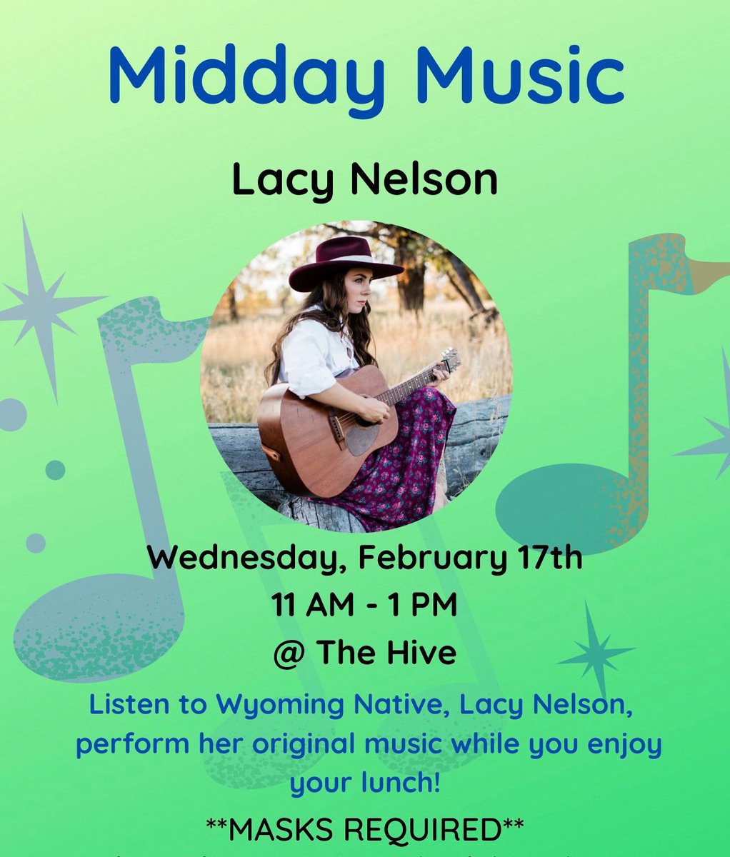 Check out CAB's Midday Music in the Hive TODAY from 11am-1pm!! Listen to Wyoming native, Lacy Nelson, perform her original music while you eat your lunch!

FREE for all BHSU students!