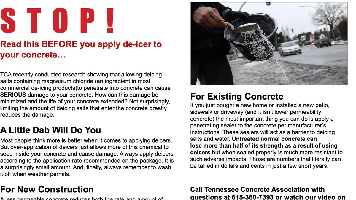 tnconcrete's tweet image. Looking for ideas for dealing with ice on concrete without ruining your concrete investment? TCA has solutions! Click for more! …e-4300-aac2-cf9b114f9214.filesusr.com/ugd/aebb7d_566…

@WSMV @NC5 @FOXNashville @WKRN