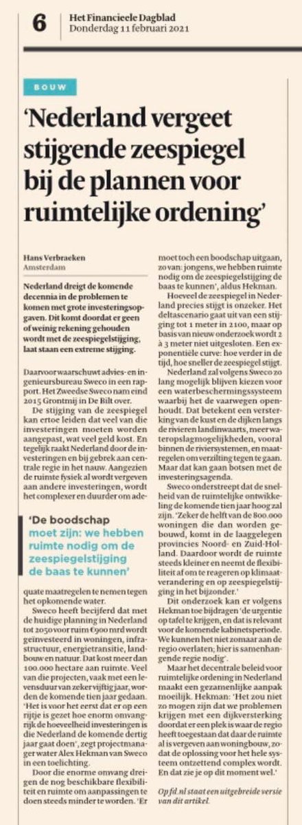 ‘Ruimte voor de NL🇳🇱Toekomst’ @sweconederland is Ruimtelijk Ordenen met Water💧
Wat mij betreft met de blik op 2100 #nu aan de slag met woningbouw en infra gekoppeld aan klimaatrobuust, de stabiele duurzame energiemix en in licht van te koesteren landschap &amp;ecologie
In 1X Goed+💶