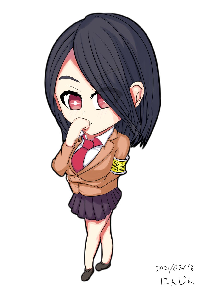 にんじん 惣菜の番人 7枚目 デフォルメ絵 ミステリアスな風紀委員長 的な 2 5等身くらいで描きたかった 大変難しい デフォルメって難しい 崩すのが下手だとデッサンがもう狂う でも面白い 目がちょっと怖いかも おやすみ オリキャラ