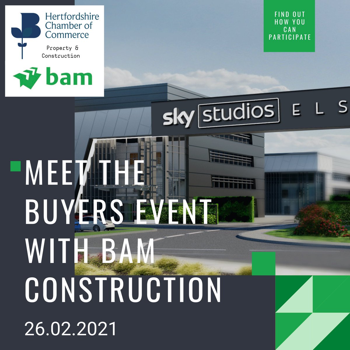 HertsChamber's tweet photo. The Sky’s the limit for local Hertfordshire contractors! Find out how you can participate in Sky Studios Elstree scheme at @BAMConstructUK’s #Virtual #MeettheBuyers event on 26th February!
https://t.co/kA35sx9LAO
#PropertyandConstruction #Property #Construction https://t.co/wPPZ16PzKW