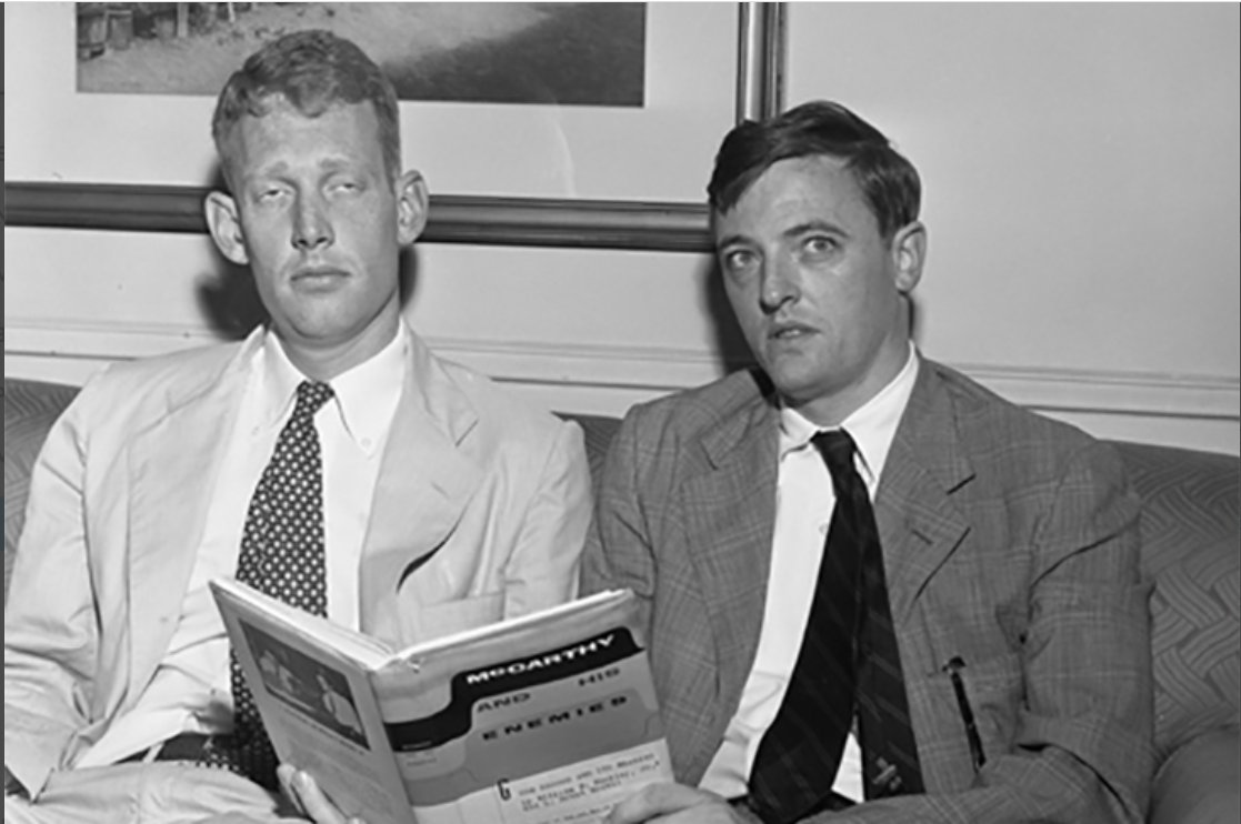 2. These two charmers -- Pinky & the Brain -- are L. Brent Bozell, Jr. and William F. Buckley, Jr. -- sons of wealthy conservative fathers who met at Yale, collaborated on a book defending Joe McCarthy and founded National Review.