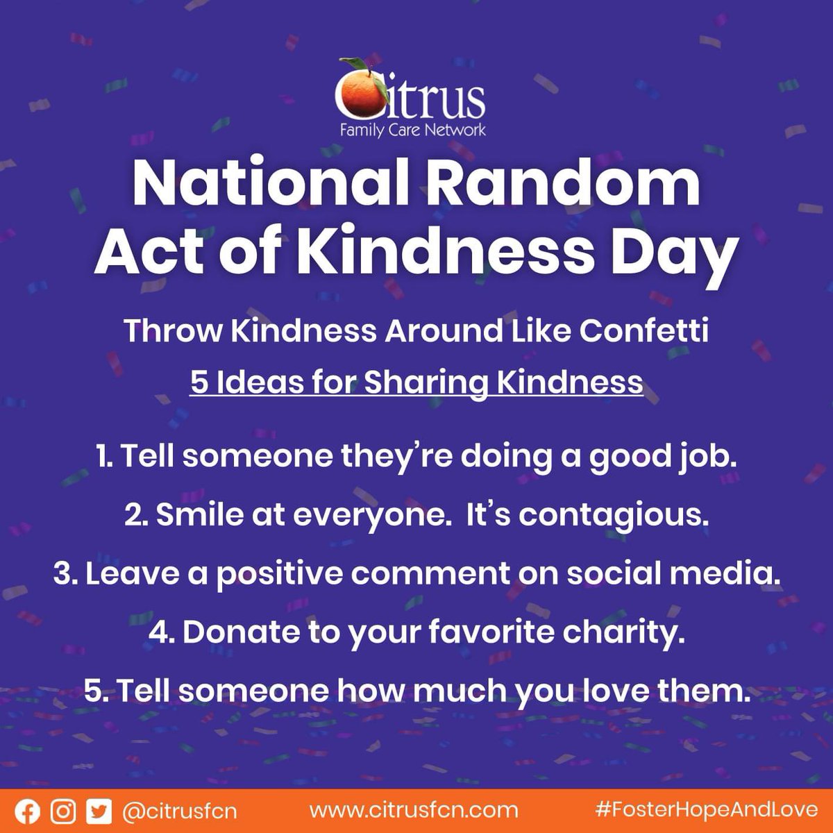"No act of kindness, no matter how small, is ever wasted." -Aesop It's Nat’l #RandomActsOfKindnessDay! Each day we should do our part to make the world a kinder, better place. #FosterHopeAndLove #ShareTheLoveFL #BuildingConnections4Children #BeAConnection