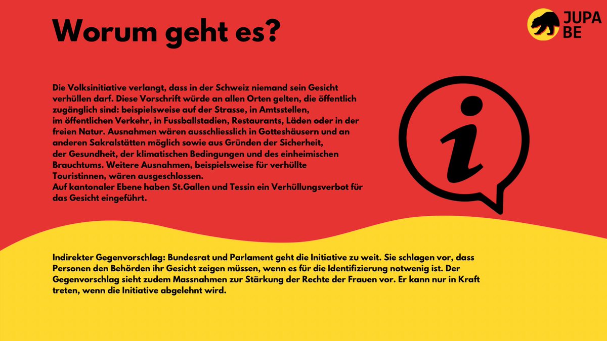 JupaKtBE's tweet photo. Am Sonntag, am 7. März 2021, können wir über drei Themen abstimmen.

Bei der erste Abstimmung handelt es sich um die Volksinitiative „Ja zum Verhüllungsverbot“

Informiere dich jetzt auch anderswo und stimme ab.

Deine Stimme zählt! Geh abstimmen! https://t.co/BHDapMVCkz