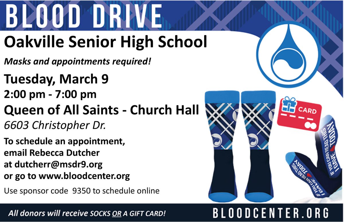 OHSAPChem's tweet photo. Annual Spring Blood Drive hosted by @Oakville_StuCo coming soon!  See the image for how to sign up and donate!  @OHS_Tigers #msdr9 #OurHouSe https://t.co/dDMswgI1FD