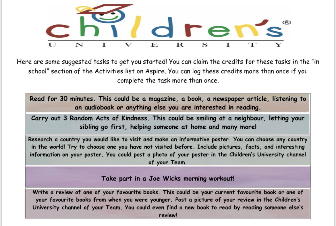 CU_Boness's tweet photo. Here are some suggested activities and challenges to get you started 🙂 scan the QR code to access a video to help you learn how to log credits. All of this information can also be found in your class Team! https://t.co/mTWNW3KgEb