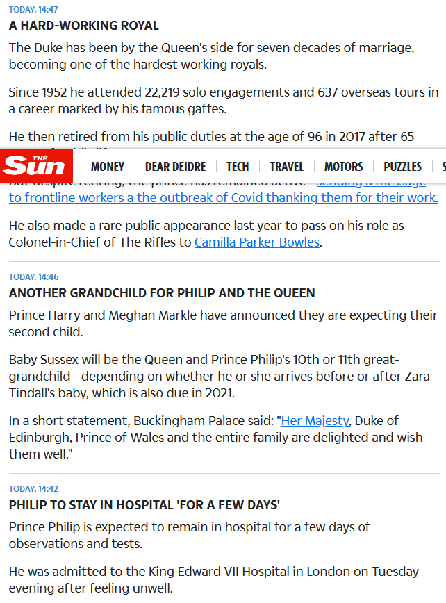 Not content with that, they've reannounced Meghan Markle's pregnancy in the live blog to make sure her name keeps cropping up in association with the Prince Philip story. (This news and Buckingham Palace statement are "old" now in live blog terms.)