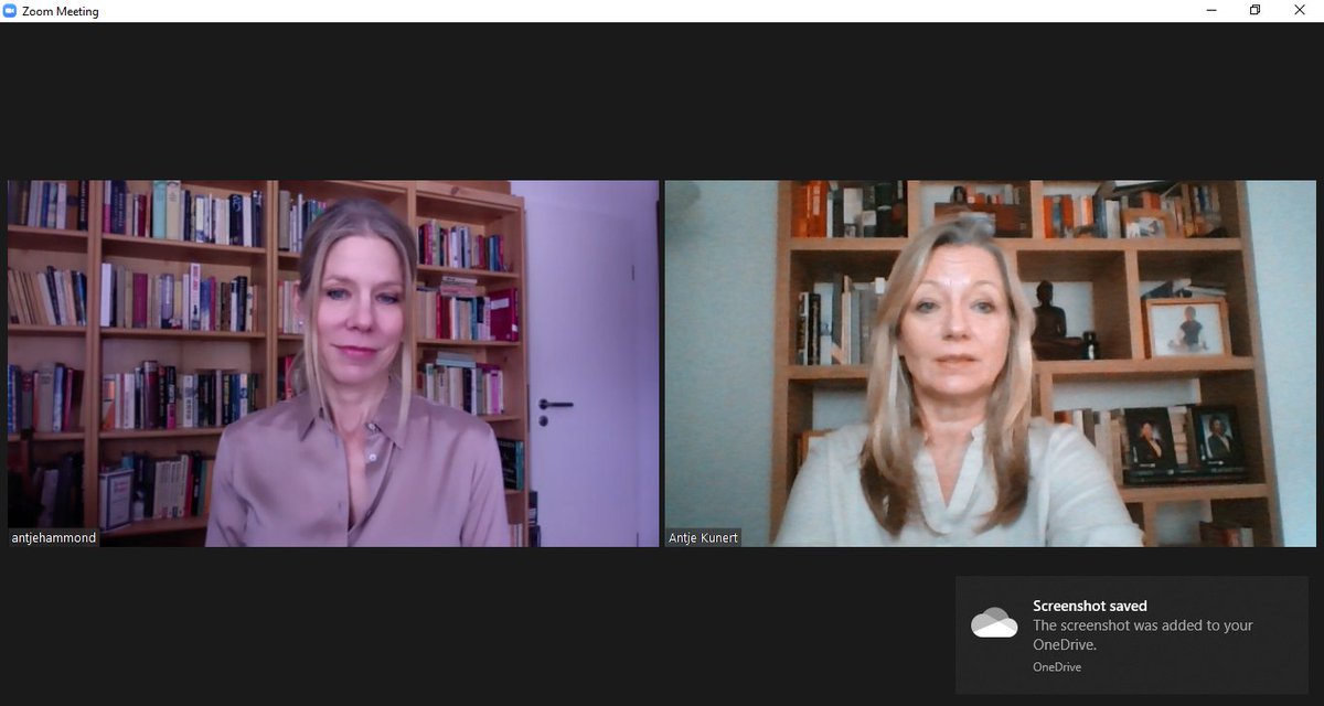 Helping guys with UK/Germany problems.  Two Antje's - one solution.  
Here's us with our respective bookcases on #Zoom show.
Head over to our twitter page <a href="/Ask_Antje_Antje/">AskAntje&Antje</a> to contribute to the discussion, share your problems and/or get some advice.
#ExportProblems #UKEUTrade