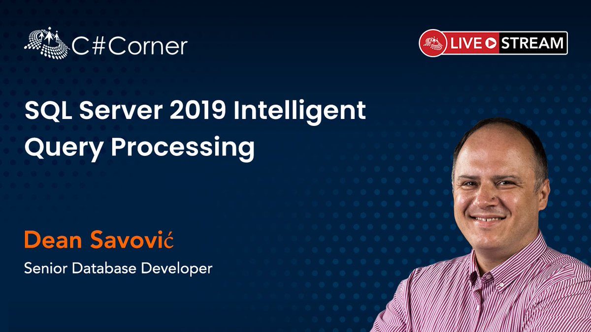 CsharpCorner's tweet image. Did you miss @dsavovic session on &quot;SQL Server 2019 Intelligent Query Processing&quot; at SQL Server Virtual Conference?

You can now watch it here: bit.ly/3qu2jfR

#SQLServer #AzureSQL #SQLConference #sqldeveloper #sqldba #sqlserver2019 #sqlfamily #csharpliveshow