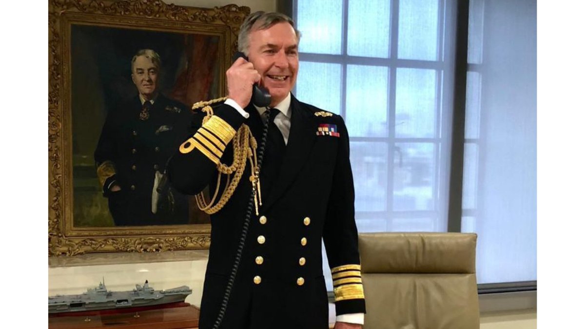 RoyalNavy's tweet photo. This afternoon the First Sea Lord (@AdmTonyRadakin) had a telephone audience with Her Majesty The Queen to provide an update on #RoyalNavy operations and the well-being of our people throughout the pandemic. https://t.co/dVzg781nop