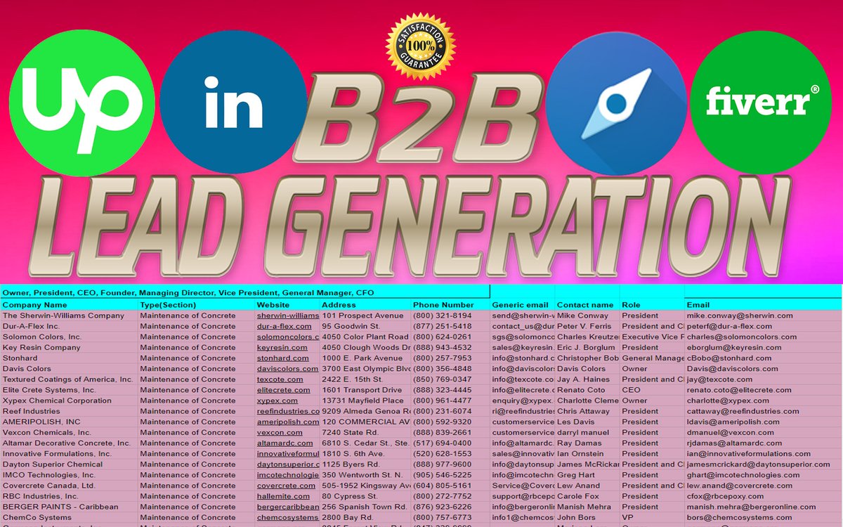 Upwork: upwork.com/freelancers/~0…
Fiverr gig: fiverr.com/share/KkRDGW
#b2bleadgeneration #leadgeneration #linkedinleadgeneration #listbuilding #emailmarketing #webresearch #marketresearch #datascraping #dataentry #datamining #fiverrseller #fiverr #digitalmarketing  #prospectlist