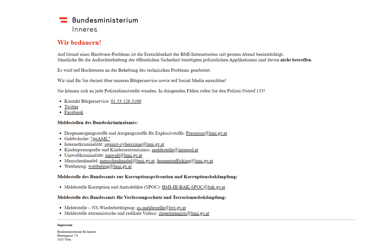 Herr_F_Punkt's tweet photo. Seit gestern ist nun die Website des #Innenministerium-s down. Hm. Etwa gehackt? Oder wurden ein paar Festplatten, oder gar der ganze Server, ähm, #geschreddert, Herr IM #Nehammer? 🤨 🤷‍♂️ https://t.co/FY84Tvsd83