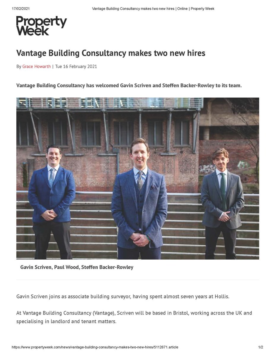 Vantagecon's tweet image. Great to see our team get a mention in Property week yesterday.

Its been great couple of weeks having you both on board.

We have committed to invest in the business and our people, along with new staff we are developing an IT system, new website, and a sustainability commitment