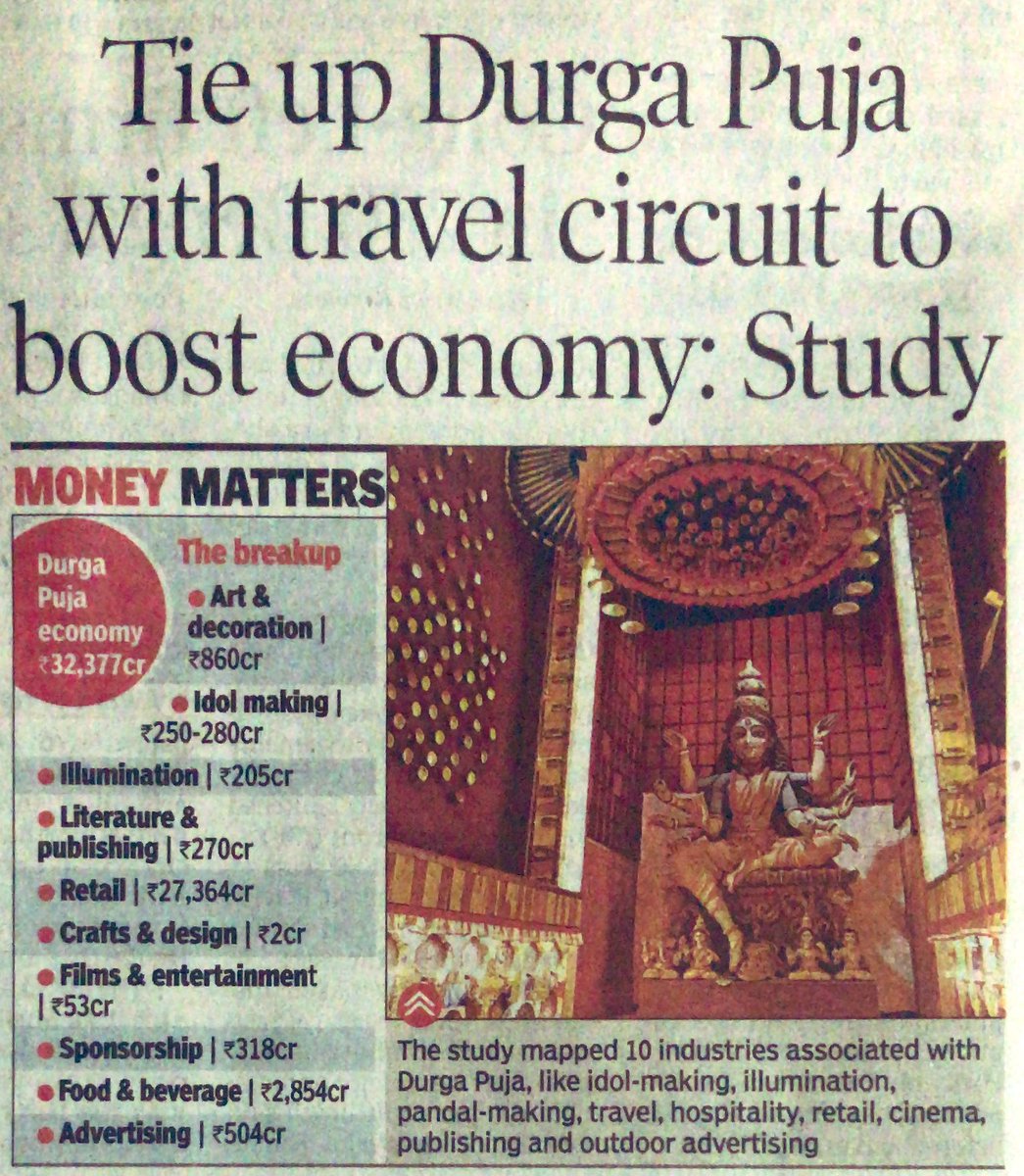doinbengal's tweet photo. #Kolkata’s👌🏻#CulturalHeritage of Humanity #DurgaPuja, considered 🌎’s largest public #art installation project adds ₹32,337Cr to bolster #Bengal’s thriving #CreativeEconomy
~
#GovWB commissioned 📑
based on @IITKgp,@QMUL& @BritishCouncil’s joint study
📖
https://t.co/mzr8Q6sJ1w https://t.co/hsTGWD2Wj8