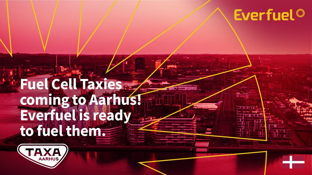 EverfuelEU's tweet photo. Congratulations to Aarhus Taxa and Aarhus Municipality on the partnership for #fuelcell #taxies.
We will #fuel them on existing and coming #stations.
Read more in this danish article: https://t.co/0QZMqPkjoh
#Everfuel #AarhusKommune #AarhusTaxa #Firstmovers https://t.co/q7YuPNjgzf