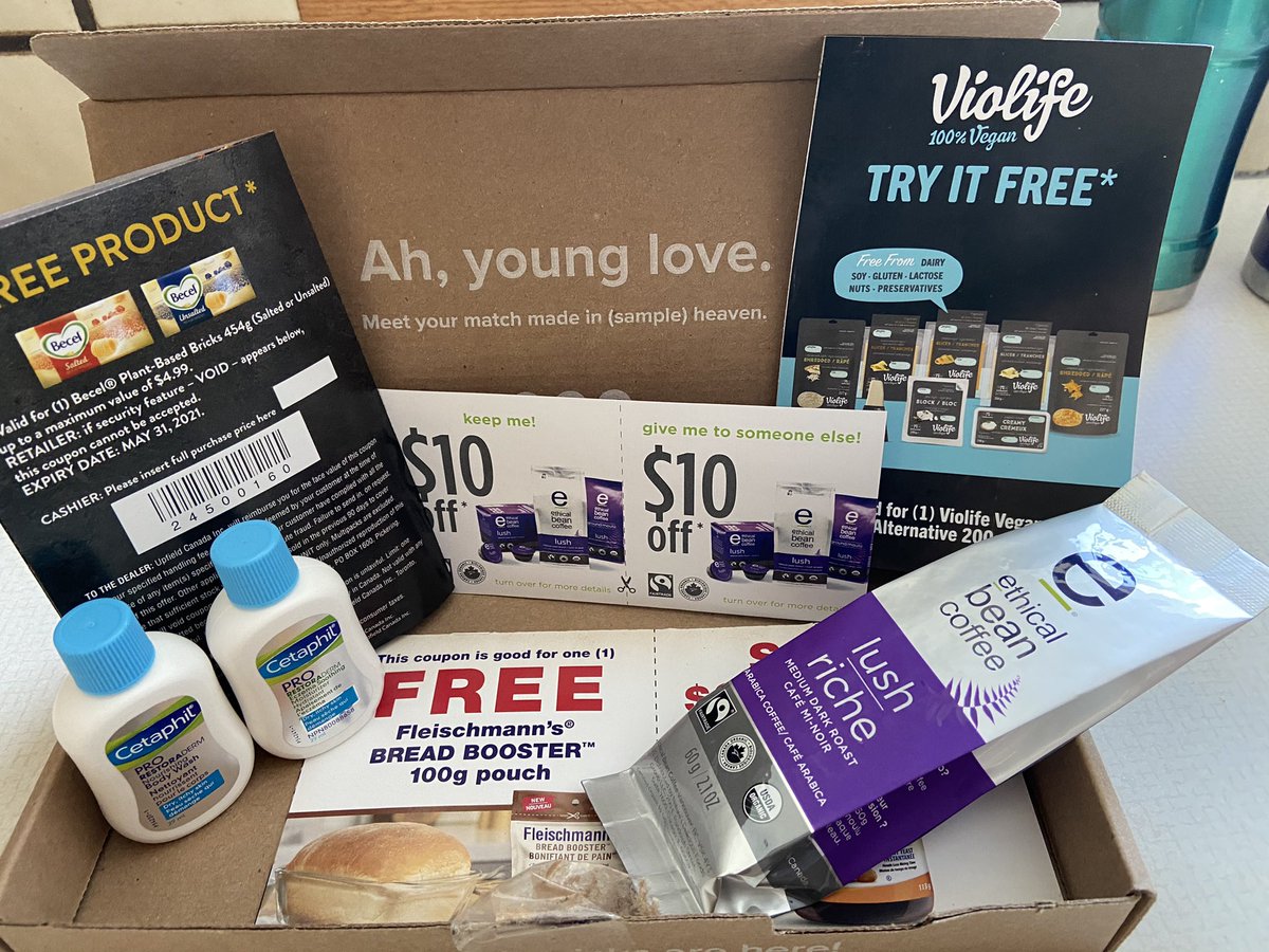 SuperMel007's tweet photo. Yippee!!!!  My Sampler box arrived with not only samples, but FULL PRICE COUPONS!!!!  Can’t wait to try the Violife cheese!  #SamplerLove #Violife https://t.co/hs0IrXbec0