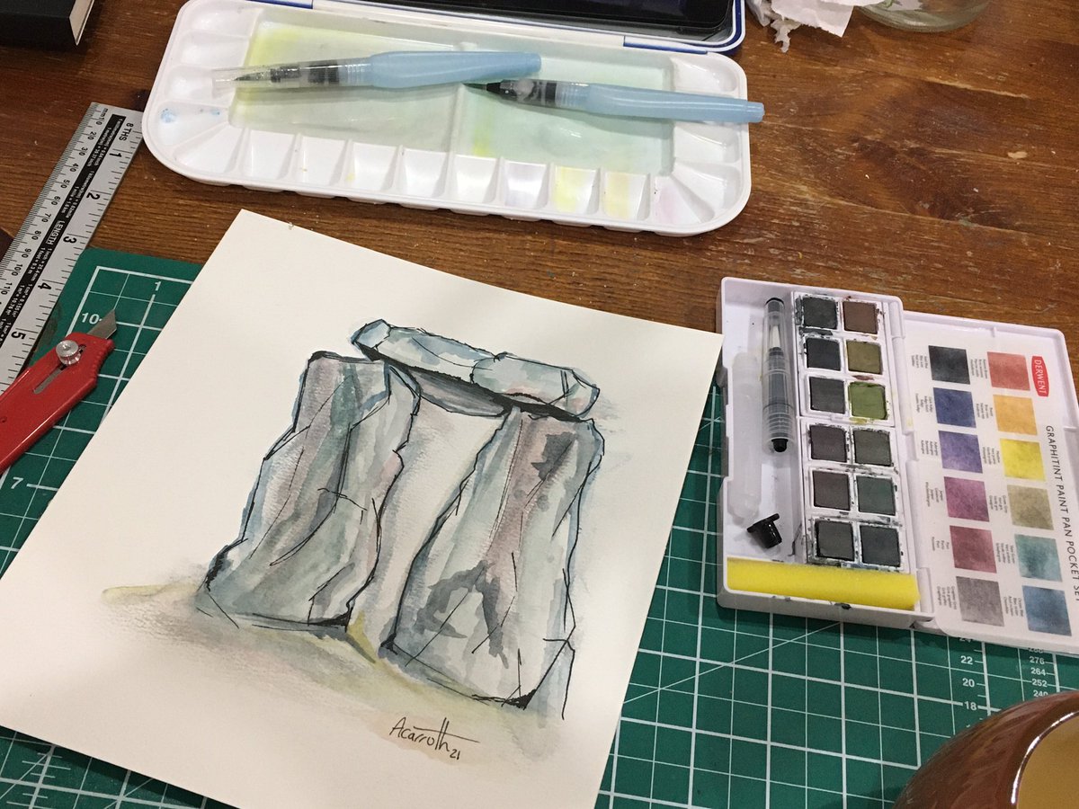 ArtCarruth's tweet photo. Pen and watercolour today #stonehenge #watercolour #watercolourpainting #derwent #graphitint #sarsonstones #stonecircle #stones #art #contemporaryart #painting #outdoors #outdooradventures #drawing #sketch #heritage #capturingbritain #britain https://t.co/6f3GYmGGSw
