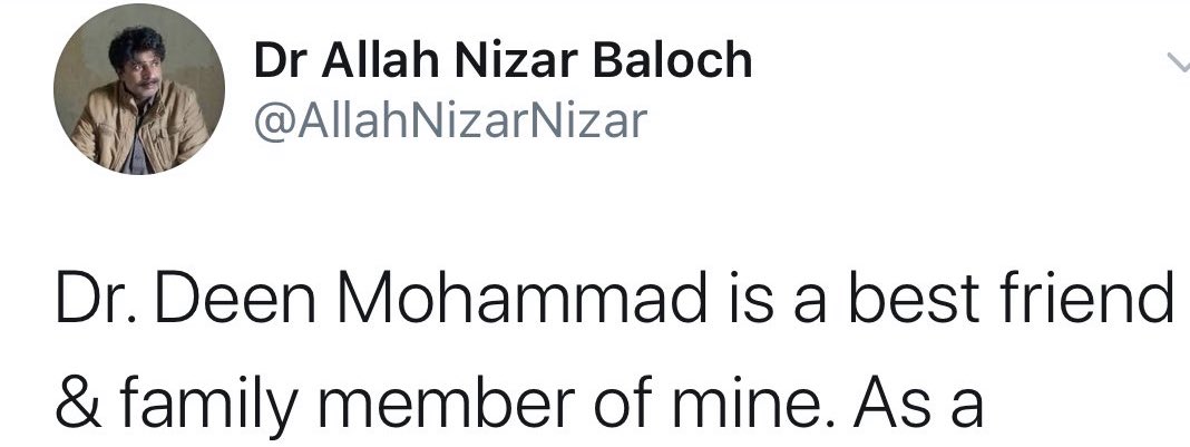 Now the obvious question is:Is Sammi Deen a “human rights activist” with no links to terrorists?No.She is the daughter of Deen Mohammad, a close associate of the notorious terrorist Allah Nazar.Allah Nazar is the current head of BRAS: alliance of BLA, BLF, BRA, UBA/4