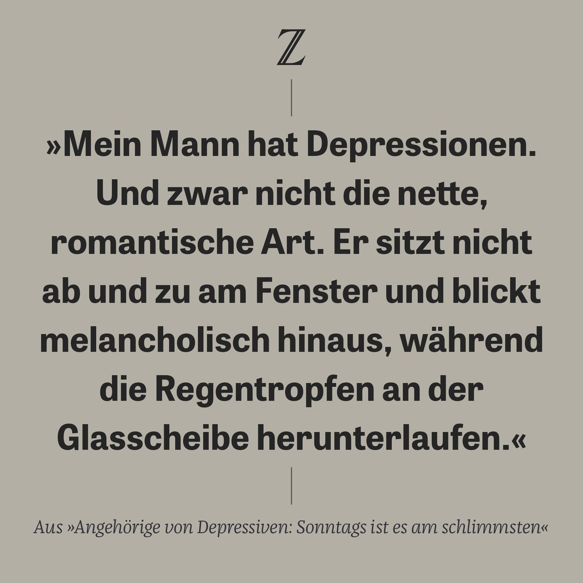 zeitonline's tweet photo. Unsere Autorin lebt seit Monaten im #Lockdown mit einem Mann, der ihr erzählt, dass das Leben keinen Sinn mehr hat. Nicht nur ihr Mann leidet unter der #Depression, auch für unsere Autorin ist das schwer auszuhalten: https://t.co/xQpfkOvY5g https://t.co/wLmg63jkJ6