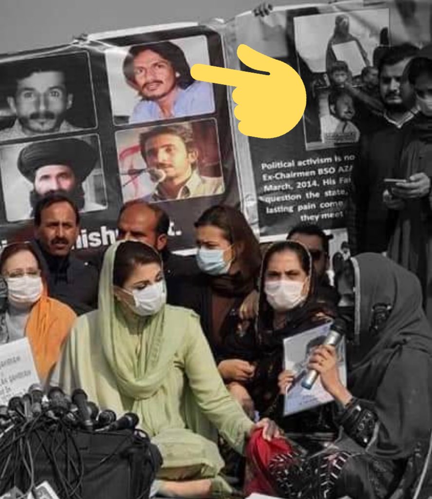 Another poster, hanging behind Maryam Nawaz & Sammi Deen holding hands today is of Rashid Baloch aka Rashid Brohi.He is the prime suspect in the BLA terror attack at the Chinese Consulate in Karachi that killed 3 civilians./14