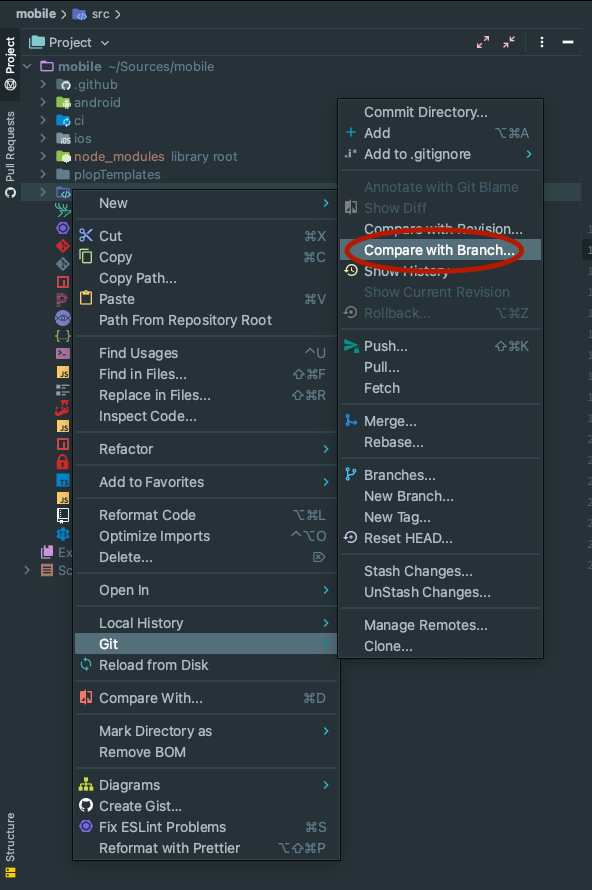 ottey_xela's tweet image. An absolute killer feature.
You can compare branches by right clicking on a folder and selecting &apos;compare with branch...&apos; and then apply any changes accordingly.
#WebStormTip