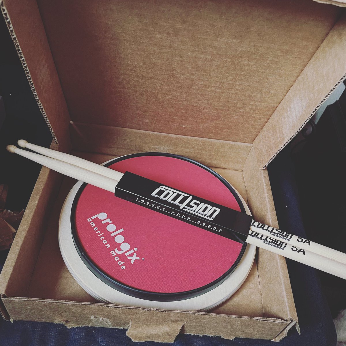 Time to get some practice with the best products @CollisionSticks @prologixpads 🥁❤️ #drummer #musician #Practice #rudiments #drumpractice