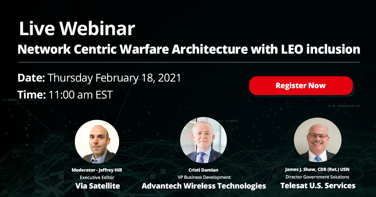 AdvWireless's tweet image. Live Webinar - tomorrow Thursday Feb 18 at 11am EST. Join @AdvWireless and @Telesat to learn more about how LEO Space Segment Design will drive the Ground Teleport Segment architecture in the years to come.

Register here: bigmarker.com/access-intelli… 

#satcom