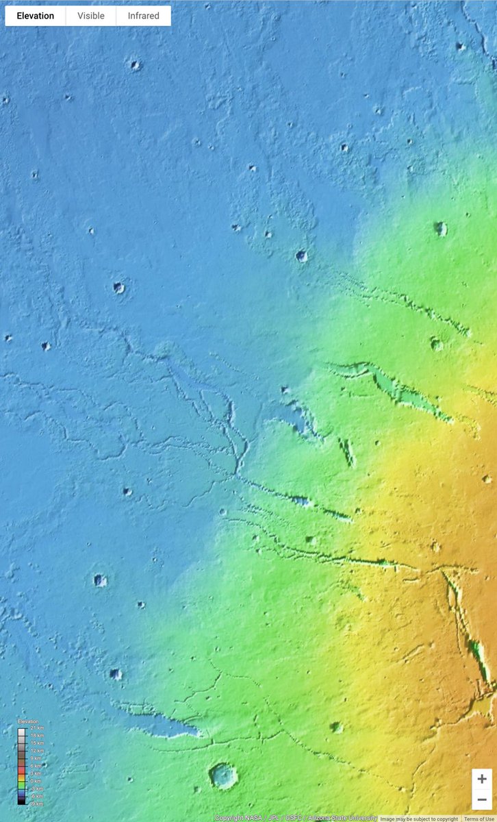 Okay, now let’s zoom back in a little bit. If the Northern Hemisphere is much lower than the Southern Hemisphere with that dramatic of a slope, and Mars once had liquid water, we’d expect to find evidence of the water flowing out into this lower-lying area, right? And sure enough