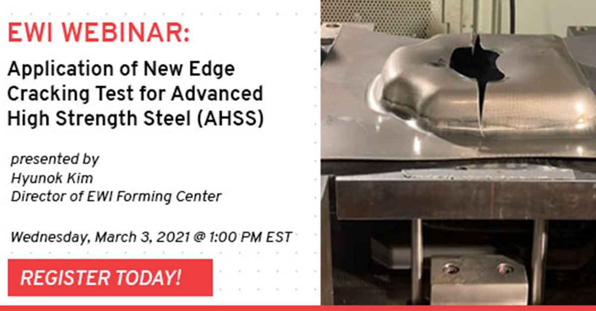 EWI_innovation's tweet image. Presented by Hyunok Kim, Dir. of the EWI Forming Center, this webinar introduces a new testing method that can evaluate edge cracking for #AHSS by closely emulating production conditions. Register for free today! ow.ly/VA6n50DCMTy  #advancedhighstrengthsteel #manufacturing