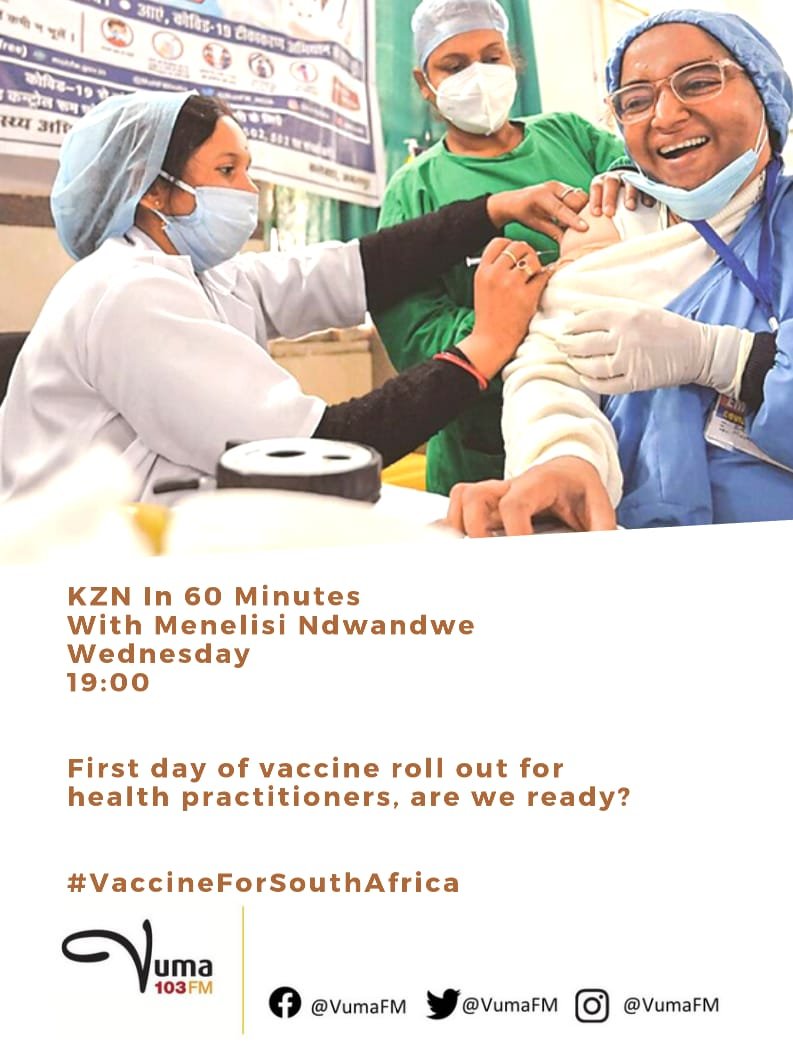 VumaFM's tweet photo. #KznIn60Minutes with @Menelisi_N
Tonight!!
- #VaccineEmzansi Are we ready? #COSATU #YNITU
- Kunzima kwezinye izikole KwaZulu-Natal #KznDOE #COSAS
- We also talk to Dr Makhosi Khoza on the importance of science & maths.
Your VNs: 0659337172
#Vuma103 @Zowakha https://t.co/9otgzshEh3