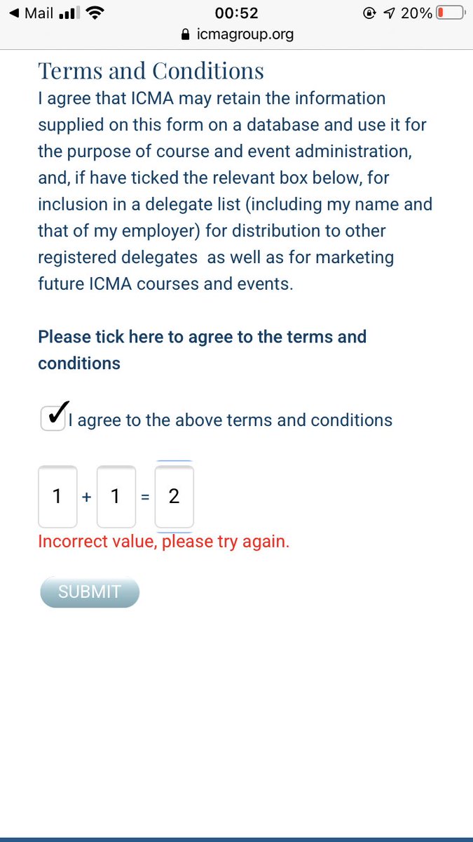 IBankerRants's tweet image. Trying to sign up to an icma conference. Faced with a tough question- what is 1+1 guys ? @ICMA #oneplusone #nottwo