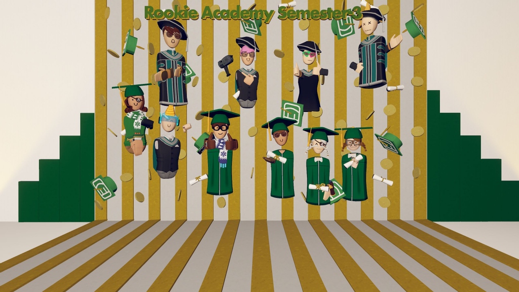 RRCreativeClub's tweet photo. These new creators just graduated from Rookie Academy! Congrats all! Check out our creator programs at https://t.co/EFauoBf4aA #recroom #RecRoomDev #create #game https://t.co/id5Qx9FGF5