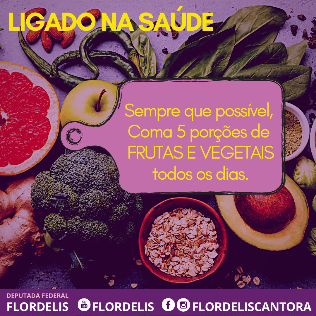 Alimentação saudável traz benefícios de curto e longo prazo. Não descuide da saúde, ela é o seu maior patrimônio. 
Prefira alimentos frescos e crus, evite industrializados e abuse das frutas e vegetais. 

A sua saúde agradece!

#vidasaudavel #deputadafederalflordelis