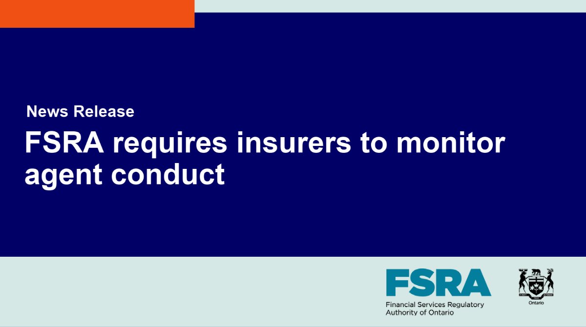 FSRA_News's tweet photo. FSRA reminds Life &amp; Health #insurance companies about their role in ensuring agents meet high business conduct standards #fsra 
➡️https://t.co/JILyjazfV4 https://t.co/aQTFFz0Rey