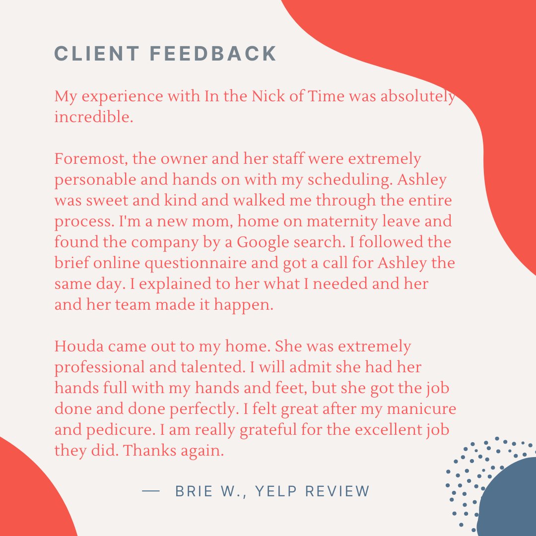 What our clients have to say...
• 𝐁𝐨𝐨𝐤 𝐲𝐨𝐮𝐫 𝐚𝐩𝐩𝐨𝐢𝐧𝐭𝐦𝐞𝐧𝐭 𝐧𝐨𝐰 •
🌍 𝐕𝐢𝐬𝐢𝐭 𝐍𝐨𝐰: @inthenickoftime_spa
📞 𝐆𝐢𝐯𝐞 𝐮𝐬 𝐚 𝐜𝐚𝐥𝐥: 703-865-5877 ☎
.
.
#InTheNickOfTime #spa #beauty #massage #massagetherapist