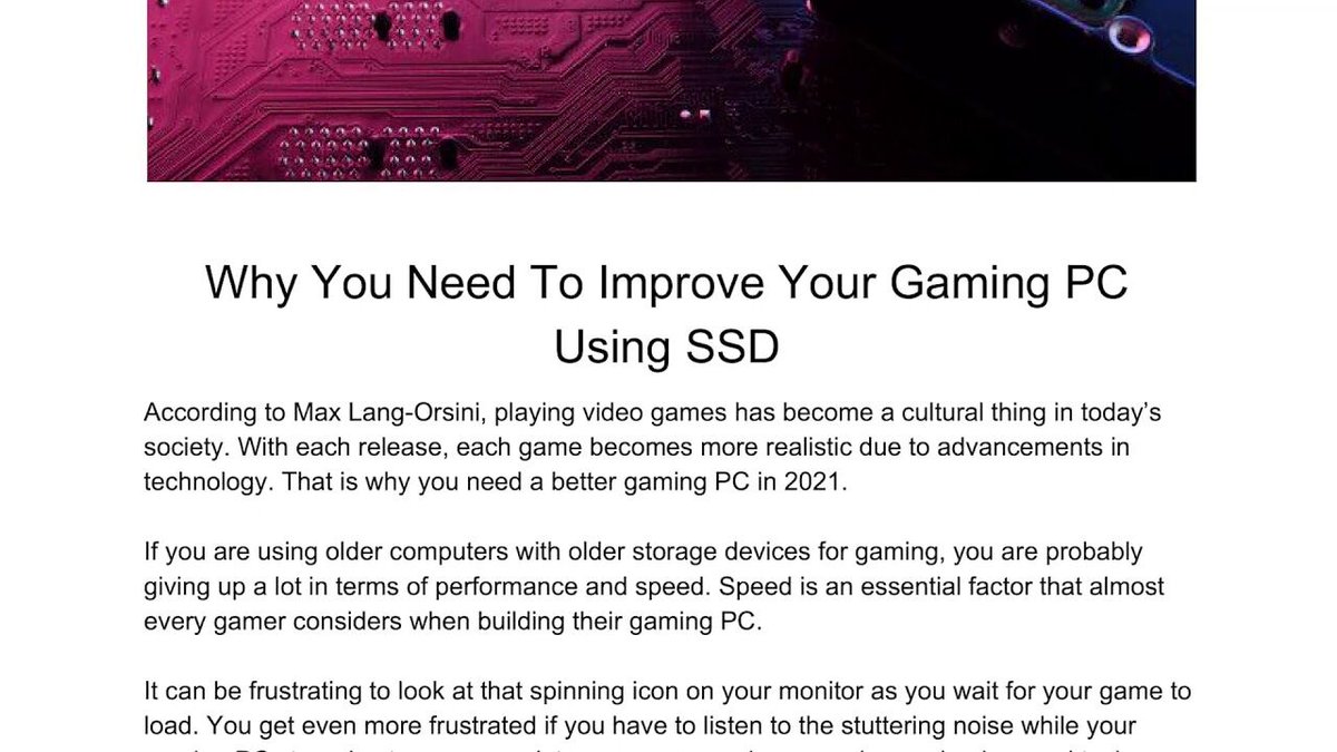 LangOrsini's tweet photo. #Gaming gets better with each year that passes by, and so does #Technology.

🔗: https://t.co/2n8cLL9Til 

This makes 2021 a great year to invest in a new #Gaming rig, but makes SSDs so important?

Why An #SSD Is Necessary In a 2021 Gaming PC – Max Lang-Orsini https://t.co/NVBlvYg3gu