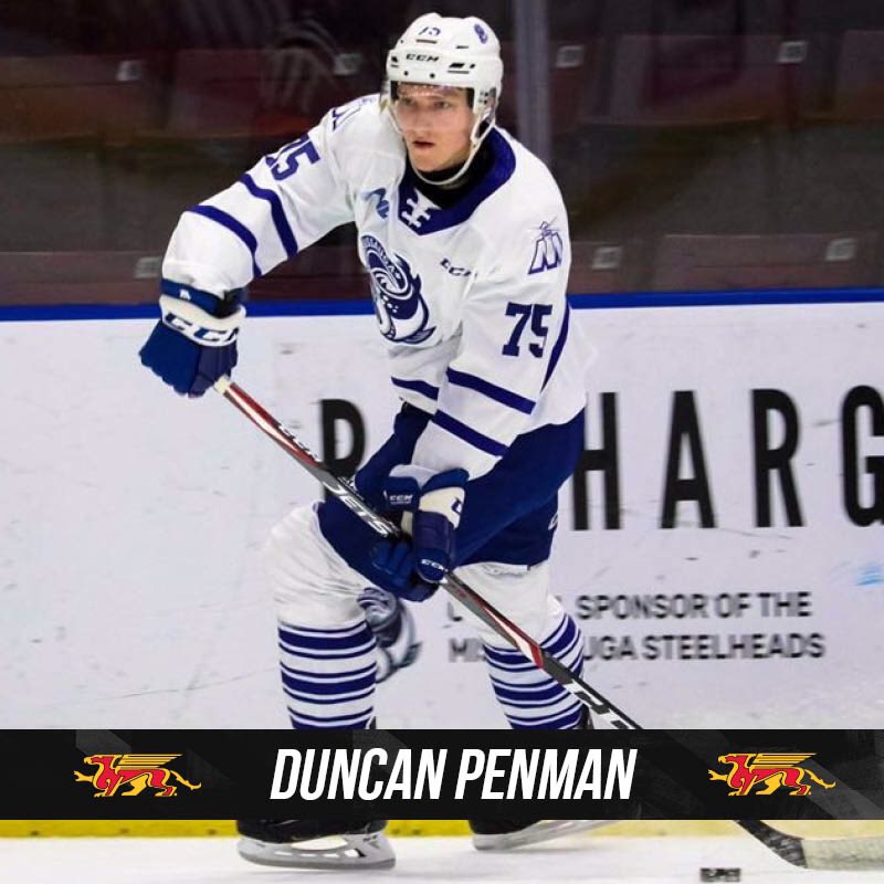 RECRUIT ANNOUNCEMENT: We are  very excited to welcome <a href="/OHLHockey/">Ontario Hockey League</a> Defenceman, Duncan Penman from the <a href="/OHLSteelheads/">Brampton Steelheads</a> to our Gryphon Hockey Family for the 2021-2022 season! #Culturebeatsstrategy