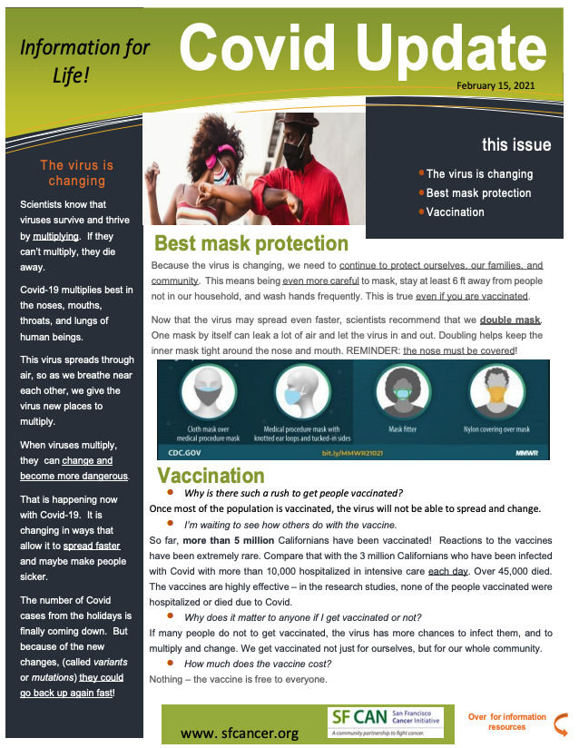 sf_cancer's tweet photo. Download our #SFCAN COVID Update for information on the best mask protection, vaccination, and more https://t.co/AUyc6RbJEs https://t.co/anCyuyX4Bt