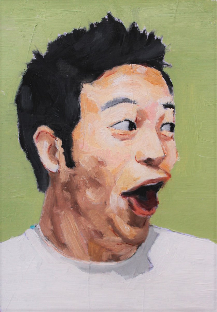 DicksonJanda's tweet photo. Poggers 5x7 inch, oil on paper. I've been slacking on my schoolwork so that I can paint memes. What am I doing with my life?

#poggersmoment #pog #pogchamp #oilpaintingportrait #csulb #csulbart #csulbartdepartment #dicksonjanda  #vistaartista #encinitasartist @gootecks https://t.co/nGPH7YHVxE