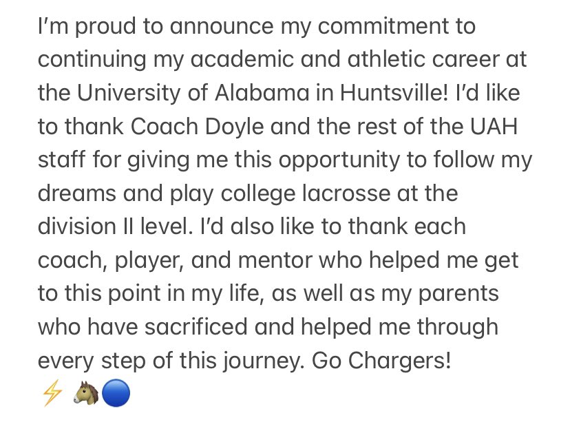abauer6823's tweet photo. I’m proud to announce that I will be continuing my academic and athletic career at the University of Alabama in Huntsville! 
#repkylax
@CommonwealthLax @ResoluteLax  @NKYLacrosseClub @LaxRecords @tyxanders @beechwood_tiger @KYLaxNews https://t.co/UcnAZ0VIDH