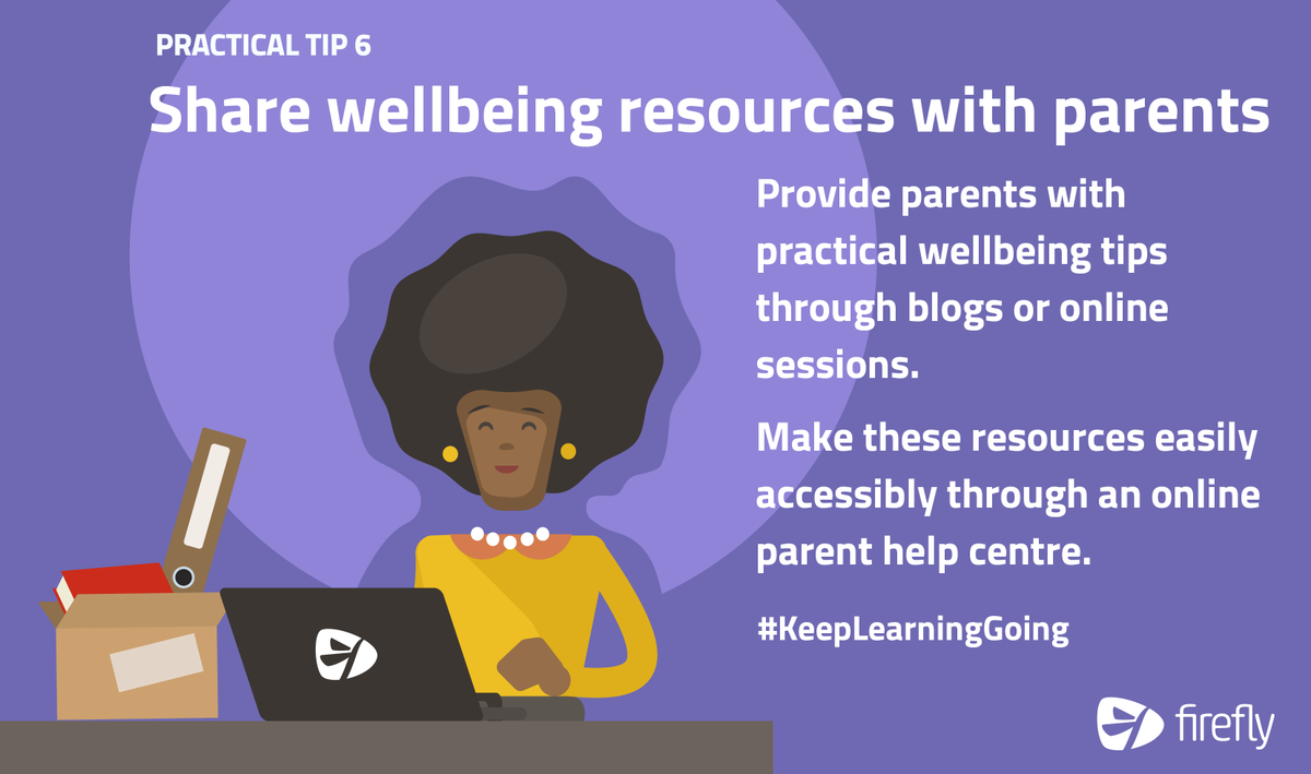 fireflyteam's tweet photo. ⚡️Practical Tip 6 to #KeepLearningGoing⚡️
To support the mental health and wellbeing of students during this difficult time, check-in with students through weekly 1:1 sessions or surveys as well as provide parents with practical tips.
For more ideas, see- https://t.co/Tiohu1dZEF https://t.co/FyHzRyiaxI