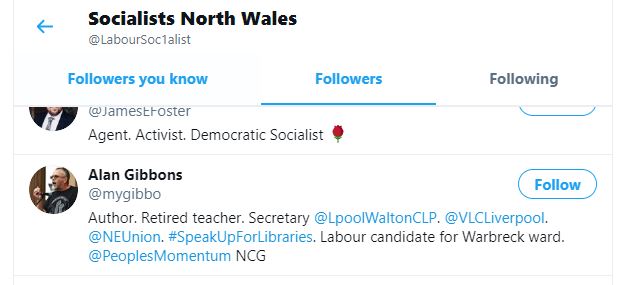 Astonishingly, it turns out that  @mygibbo the Secretary of  @LpoolWaltonCLP also follows this toxic account. Hard to explain that one, obviously. Note - Alan has a real habit here.