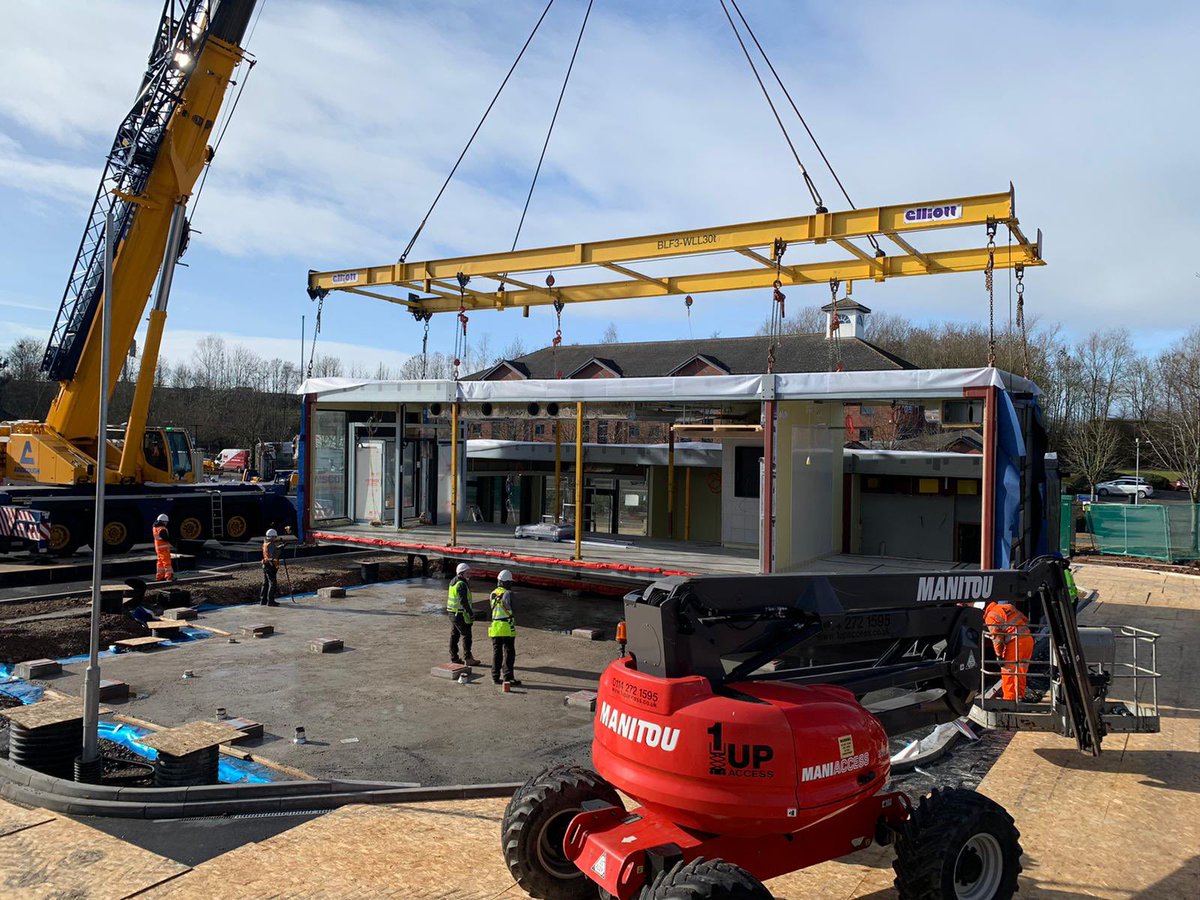 We have reached a significant stage in our latest McDonalds project in South Stafford.
 
Over the past 2 days, 8 modules with an average weight of 25 tonnes each were lifted into position by a 250 tonne crane.
 
The new restaurant opens on Wednesday 31 March 2021 

👷🏼🏗🛠🍔🍟