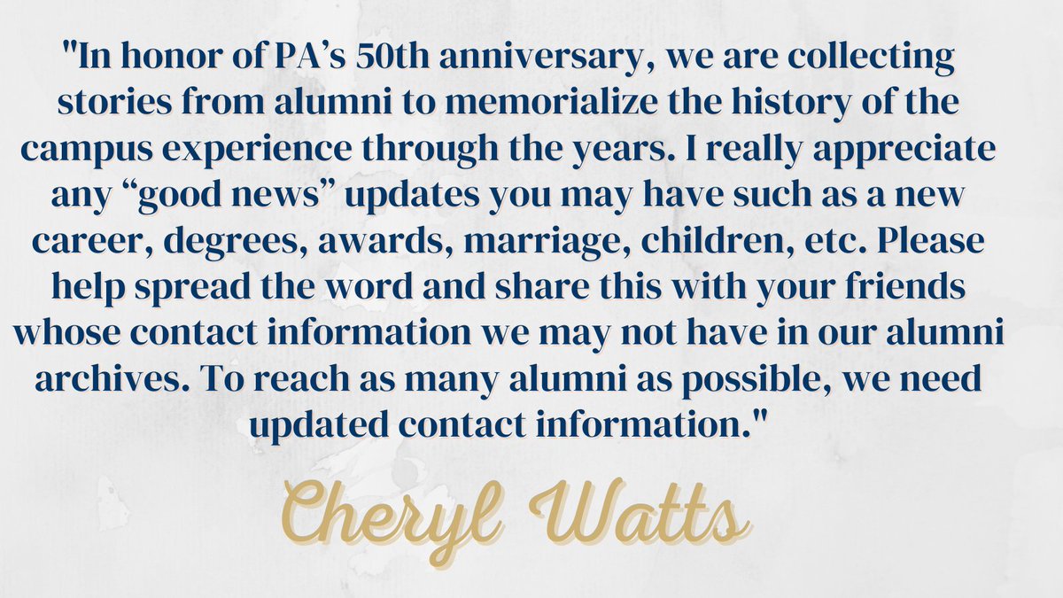 pulaskiacademy's tweet photo. โ๏ธCalling all @PA_SchoolAlumniโ๏ธ Mrs. Watts is gathering contact information and stories from our #PAAlumni in honor of our 5โฃ0โฃth anniversary. Visit this link to fill out the Alumni Update formโก๏ธ https://t.co/4VKxGY5XTZ or email Mrs. Watts at cheryl.watts@pulaskiacademy.org https://t.co/Ts4xd2ggmk
