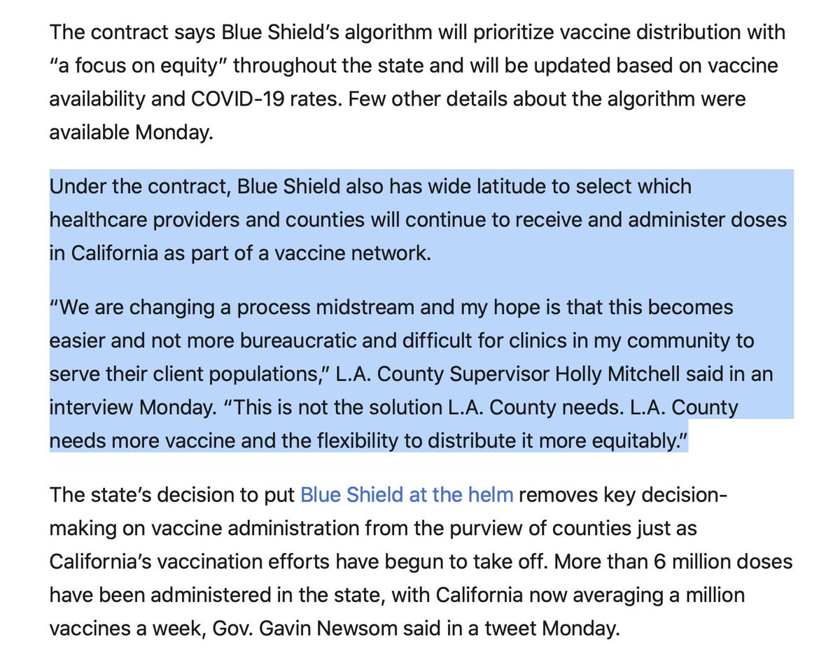 We have been told that California (thru their contractor Blue Shield) will cut vaccine supplies  to counties that don't want to use the half-baked vaccine management system they just released (MyTurn – built by Accenture/Salesforce) 2/5