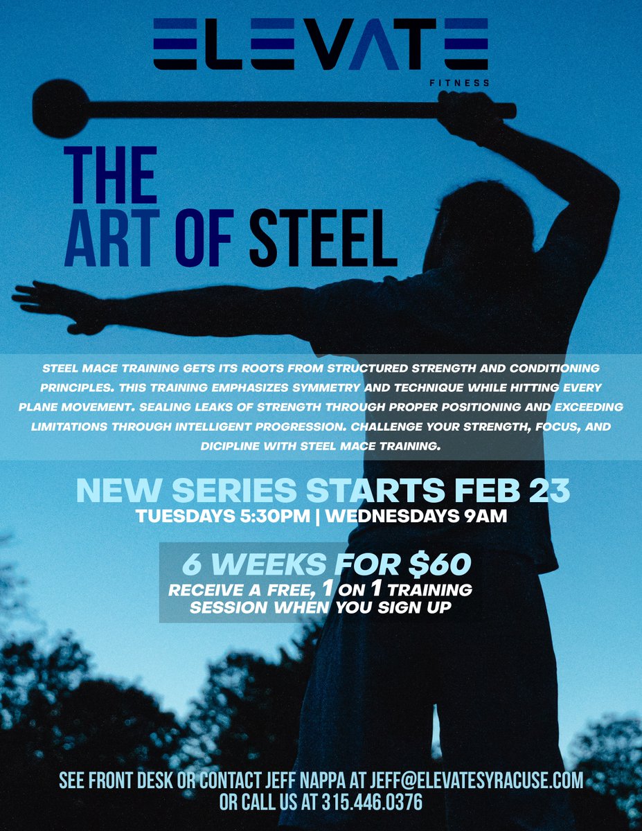 elevatesyracuse's tweet image. Jeff is getting ready to start his next ART OF STEEL mace training session a week from today! If you haven't trained with a steel mace, you're missing out! elevatesyracuse.com/mace-training/ #elevatesyracuse #macetraining #steelmace #theartofsteel